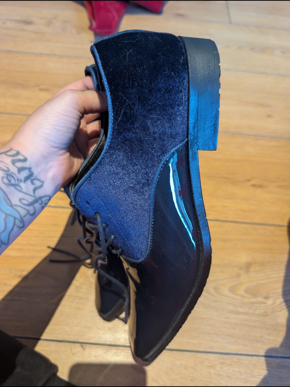 Men's Navy Velvet & Patent Leather Oxford Shoes